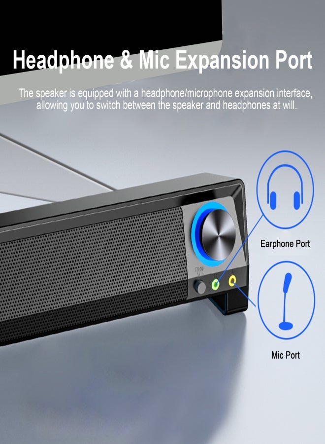 صدى مكبر صوت USB سلكي V-199 للكمبيوتر، شريط صوت ستيريو مع مكبّر منخفض، جهاز لعب موسيقى قوي مع صوت محيط منخفض قوي، مدخل صوت 3.5 مم للكمبيوتر، اللابتوب، الهاتف الذكي، التابلت، MP3، MP4 - Image 3