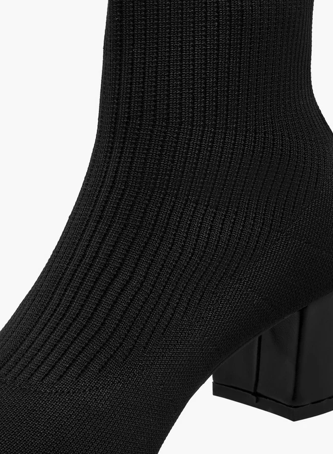 Flora Bella By Shoexpress Ribbed Ankle Boots with Block Heels