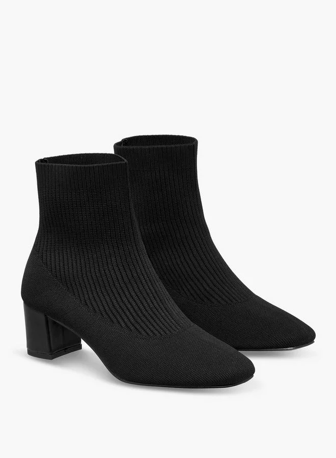 Flora Bella By Shoexpress BLACK Flora Bella Ribbed Ankle Boots With Block Heels for Women | Best Price UAE