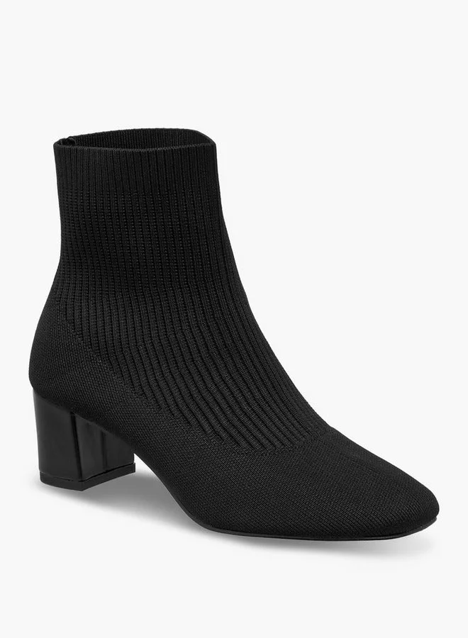 Flora Bella By Shoexpress BLACK Flora Bella Ribbed Ankle Boots With Block Heels for Women | Best Price UAE