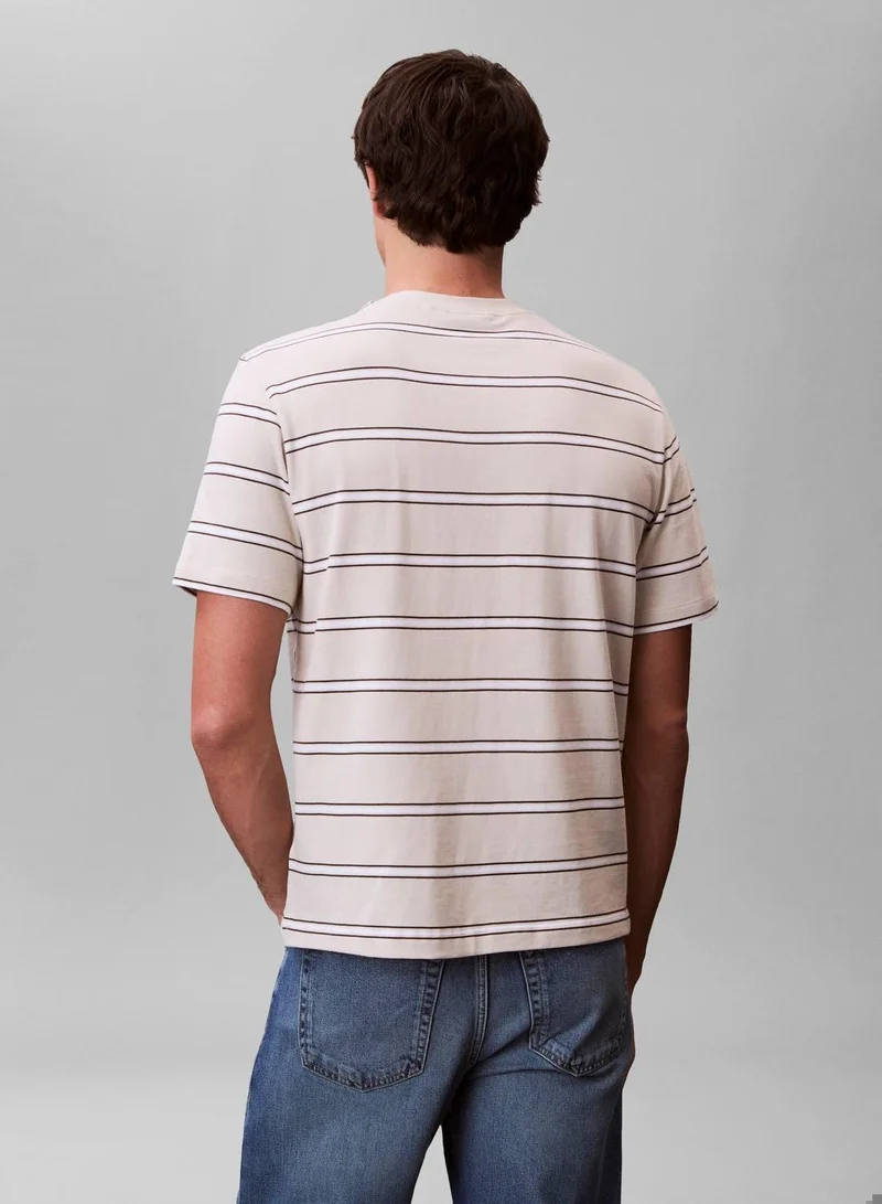 Calvin Klein Jeans Oatmeal Stripe Monogram T-Shirt for Men | Best Price UAE