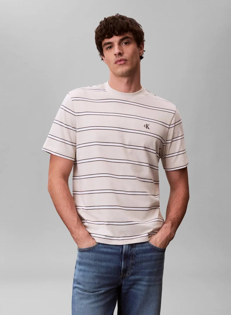 Calvin Klein Jeans Oatmeal Stripe Monogram T-Shirt for Men | Best Price UAE