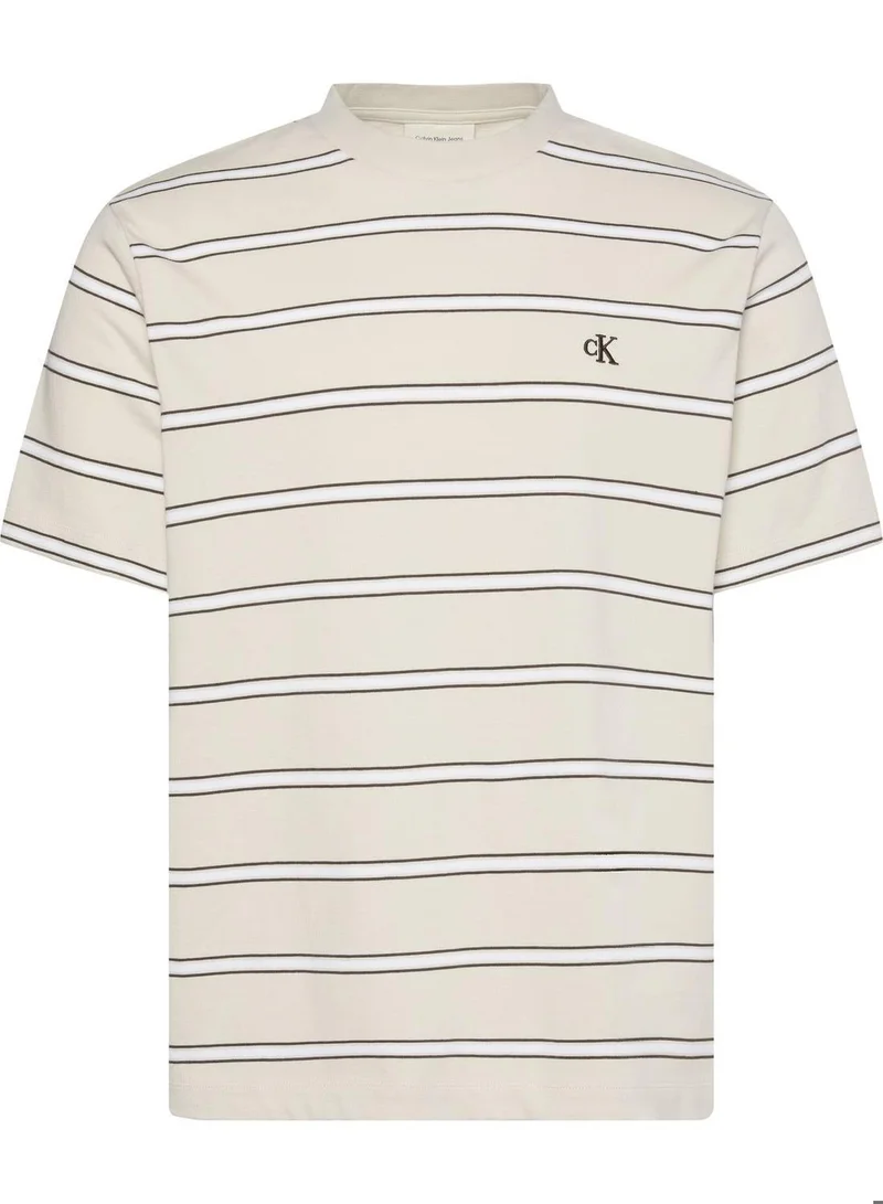 Calvin Klein Jeans Oatmeal Stripe Monogram T-Shirt for Men | Best Price UAE