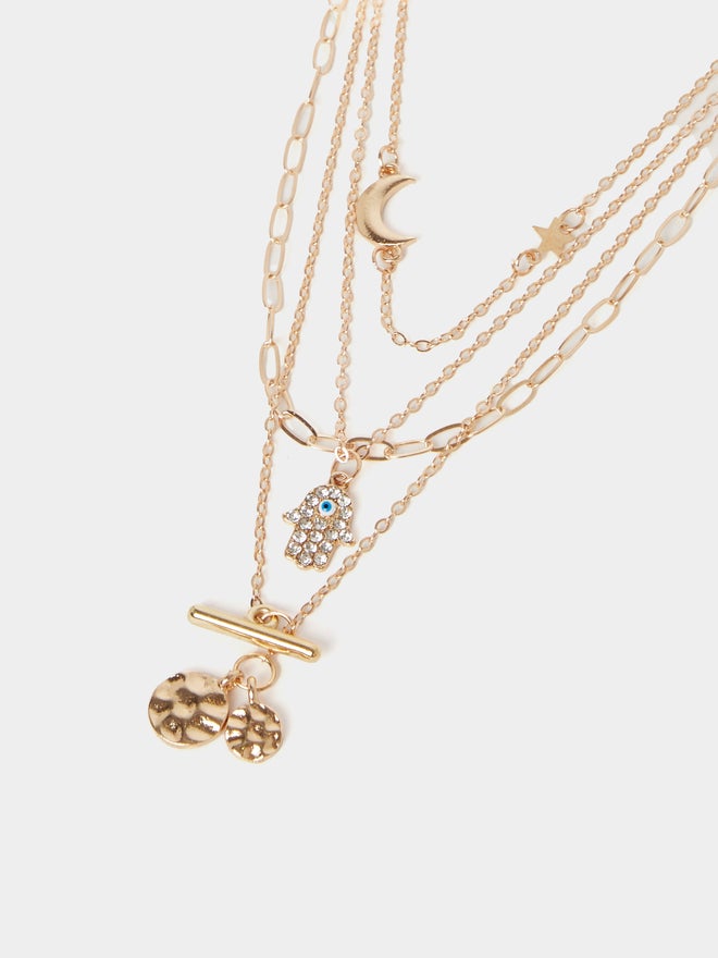 Styli Styli Layered Necklace with Hamsa Hand Charm  - Image 3