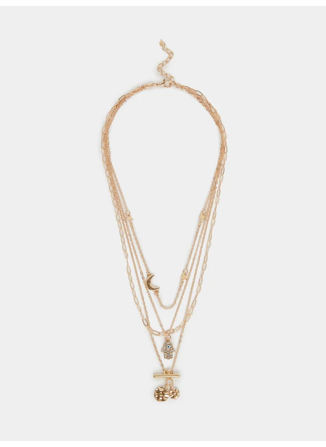 ستايلي Styli Layered Necklace with Hamsa Hand Charm