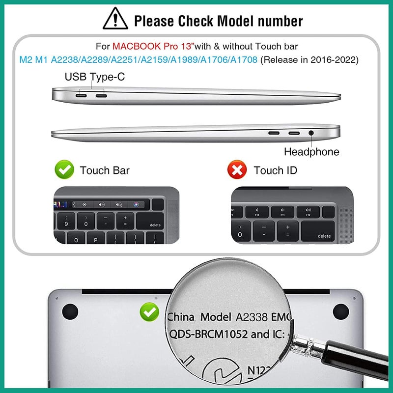 Eoocoo Case Compatible with MacBook Pro 13 inch M2 2024 2023 2022-2016 Release M1 A2338 A2289 A2251 A2159 A1989 A1706 A1708 Protective Hard Case with Keyboard Cover, Screen Protector, Sparkly Clear - Image 5
