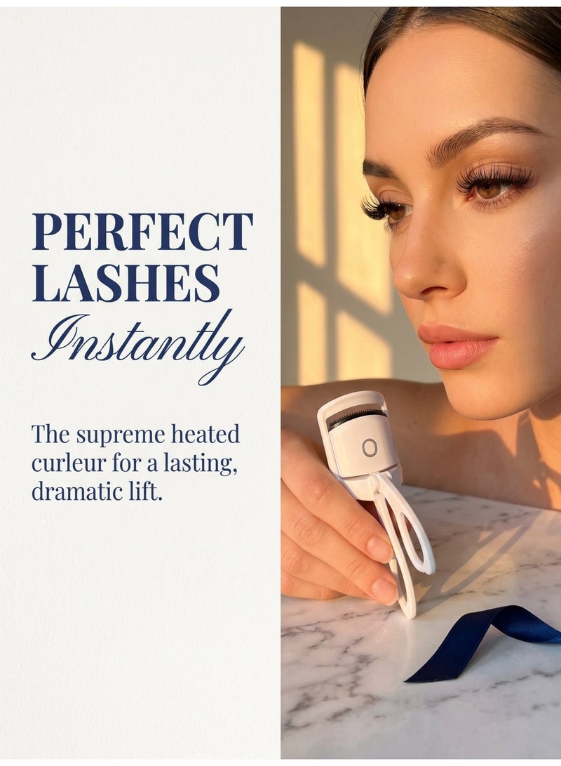 Heated electric eyelash curler, long-lasting curled lashes, USB rechargeable, two temperature settings, sunflower eyelash curler, makeup tool, white. - Image 1