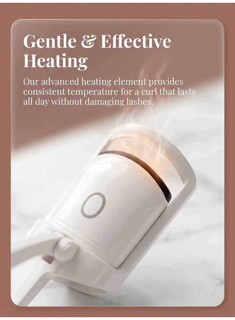 Heated electric eyelash curler, long-lasting curled lashes, USB rechargeable, two temperature settings, sunflower eyelash curler, makeup tool, white. - Image 4