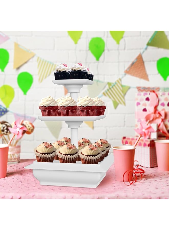 erorex 3 Tier Food Tray Riser – Elegant White Appetizer Dessert And Fruit Display Stand Modern Cake Cupcake Serving Platter For Parties Buffets Ramadan Hosting And Home Entertaining - Image 4