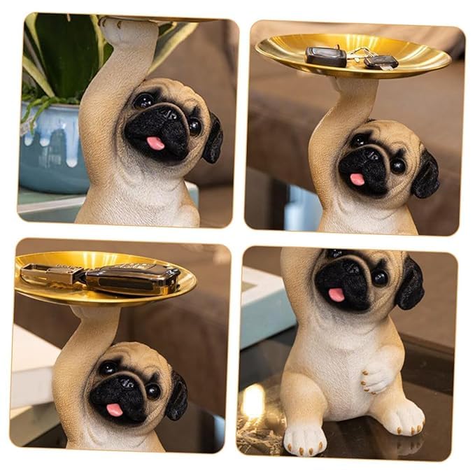 OTIPORTER Dog Holding Decoration Tray Dog Statue with Key Holder Bowl Storage Candy Dish Keys Storage Tray Statue Sculpture Tray Cute Decorative Candy Bowl for Bookshelf, Bedroom, Office Sitting - Image 3