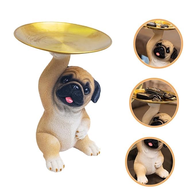 OTIPORTER Dog Holding Decoration Tray Dog Statue with Key Holder Bowl Storage Candy Dish Keys Storage Tray Statue Sculpture Tray Cute Decorative Candy Bowl for Bookshelf, Bedroom, Office Sitting - Image 5