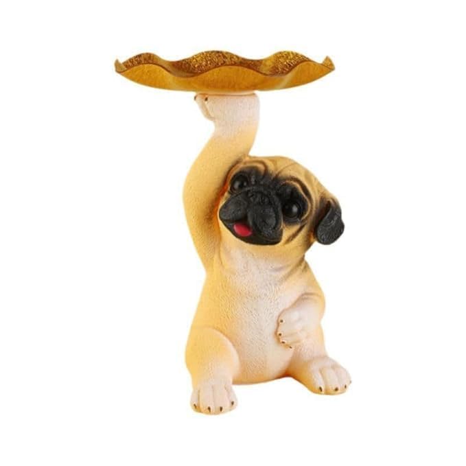 OTIPORTER Dog Holding Decoration Tray Dog Statue with Key Holder Bowl Storage Candy Dish Keys Storage Tray Statue Sculpture Tray Cute Decorative Candy Bowl for Bookshelf, Bedroom, Office Sitting - Image 1
