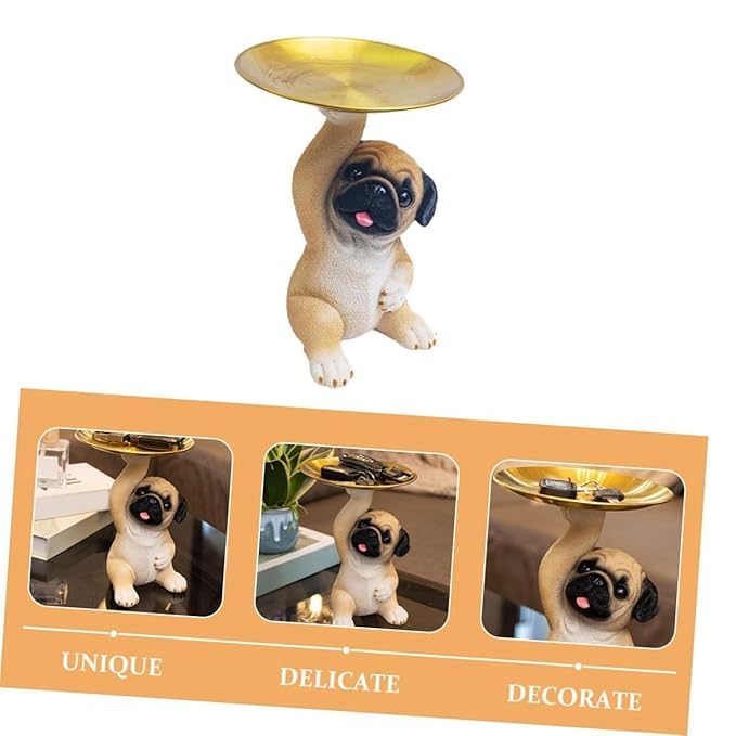 OTIPORTER Dog Holding Decoration Tray Dog Statue with Key Holder Bowl Storage Candy Dish Keys Storage Tray Statue Sculpture Tray Cute Decorative Candy Bowl for Bookshelf, Bedroom, Office Sitting - Image 4