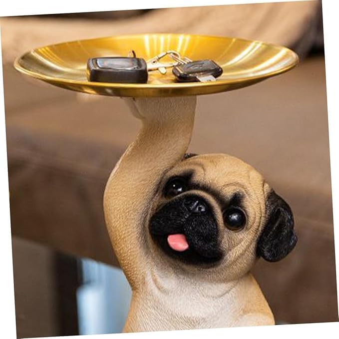 OTIPORTER Dog Holding Decoration Tray Dog Statue with Key Holder Bowl Storage Candy Dish Keys Storage Tray Statue Sculpture Tray Cute Decorative Candy Bowl for Bookshelf, Bedroom, Office Sitting - Image 2