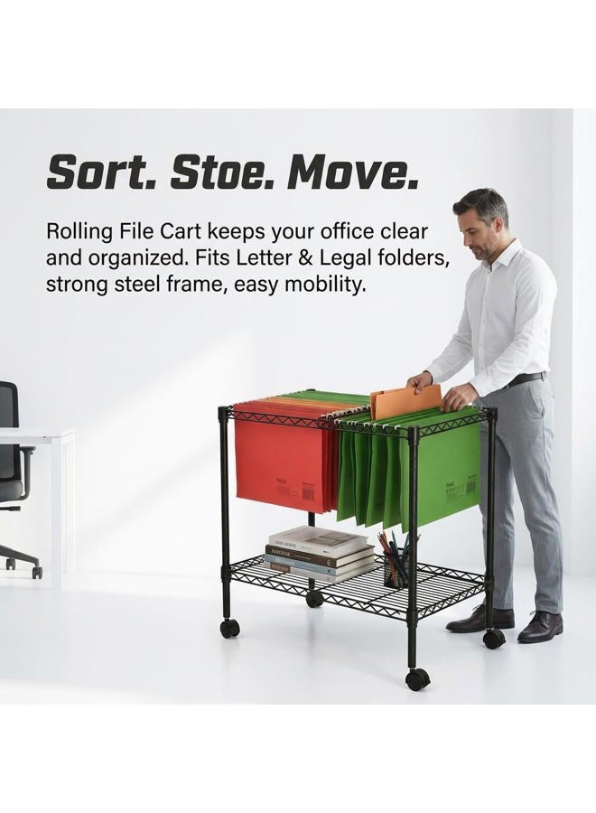 Finnhomy Premium 1-Tier Metal Rolling File Cart for Letter Size and Legal Size Folder, Black - Image 2