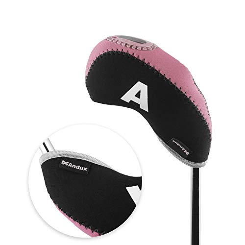 Andux Number Print Golf Iron Club Head Covers with Transparent Window 10pcs/Set Black/Pink - Image 4