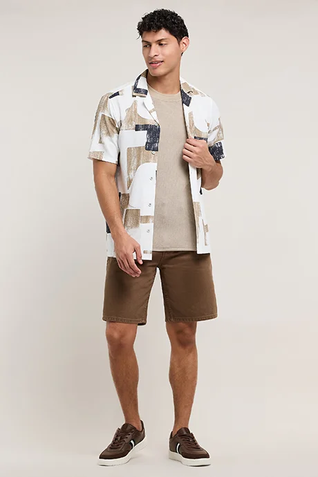 أر أند بي Solid Denim Shorts with Button Closure