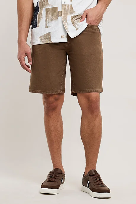 أر أند بي Solid Denim Shorts with Button Closure