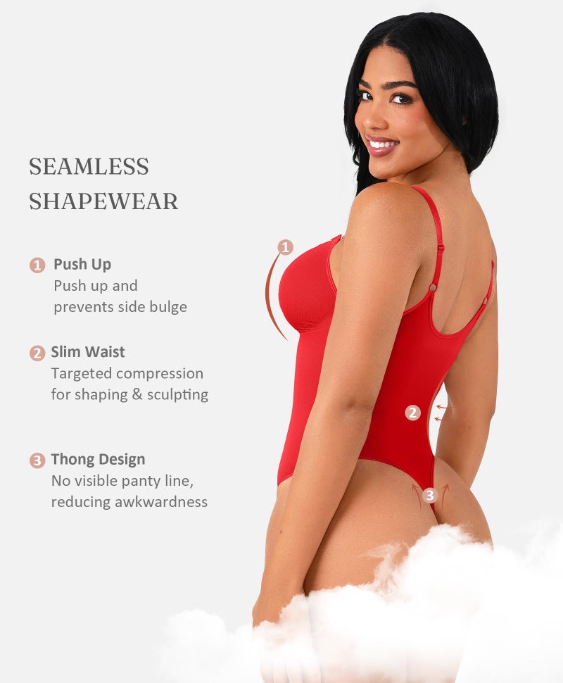 FeelinGirl Shapewear Tummy Control for Women Zip Shapewear Bodysuit Thong V-Neck Body Suit Seamless Body Shaper - Image 5
