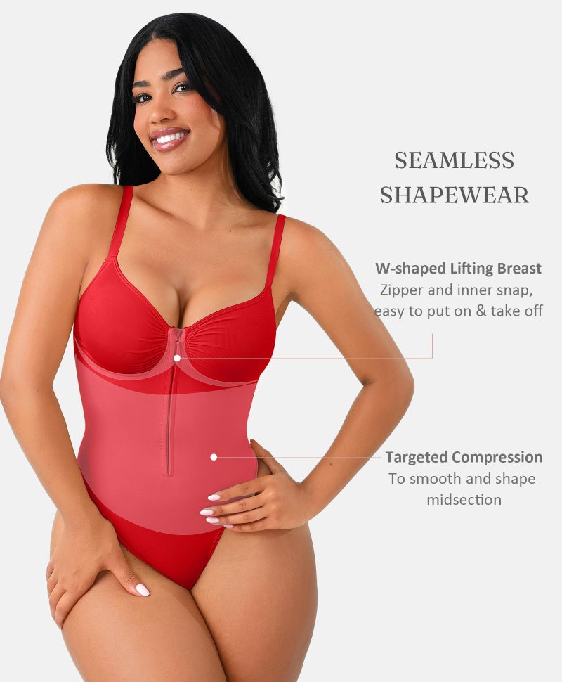 FeelinGirl Shapewear Tummy Control for Women Zip Shapewear Bodysuit Thong V-Neck Body Suit Seamless Body Shaper - Image 4