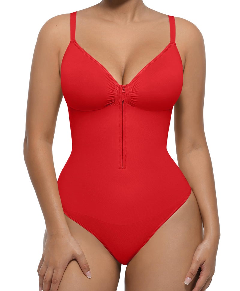 FeelinGirl Shapewear Tummy Control for Women Zip Shapewear Bodysuit Thong V-Neck Body Suit Seamless Body Shaper - Image 1