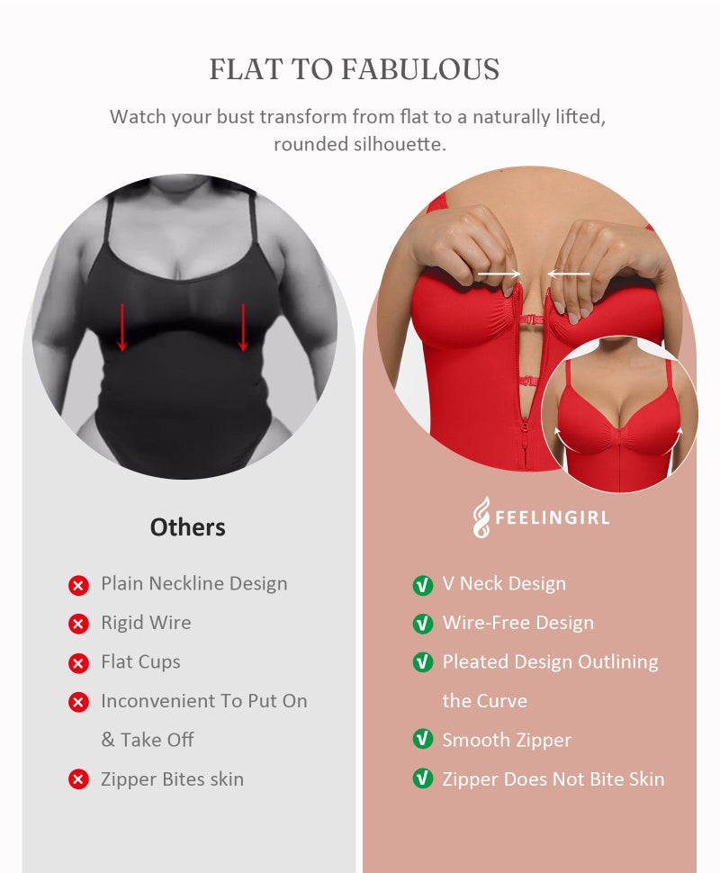 FeelinGirl Shapewear Tummy Control for Women Zip Shapewear Bodysuit Thong V-Neck Body Suit Seamless Body Shaper - Image 3