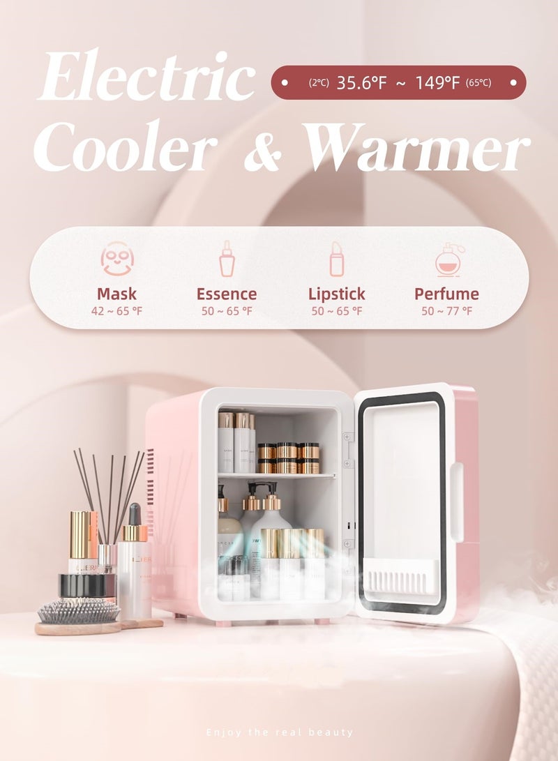 Jubilin Mini Skincare Fridge with Dimmable LED Light Mirror, Cooler and Warmer for Refrigerating Make Up, Skin Care and Food, 4L Portable Mini Fridge for Bedroom, Office and Car, Pink - Image 2