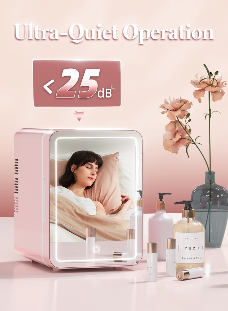 Jubilin Mini Skincare Fridge with Dimmable LED Light Mirror, Cooler and Warmer for Refrigerating Make Up, Skin Care and Food, 4L Portable Mini Fridge for Bedroom, Office and Car, Pink - Image 4