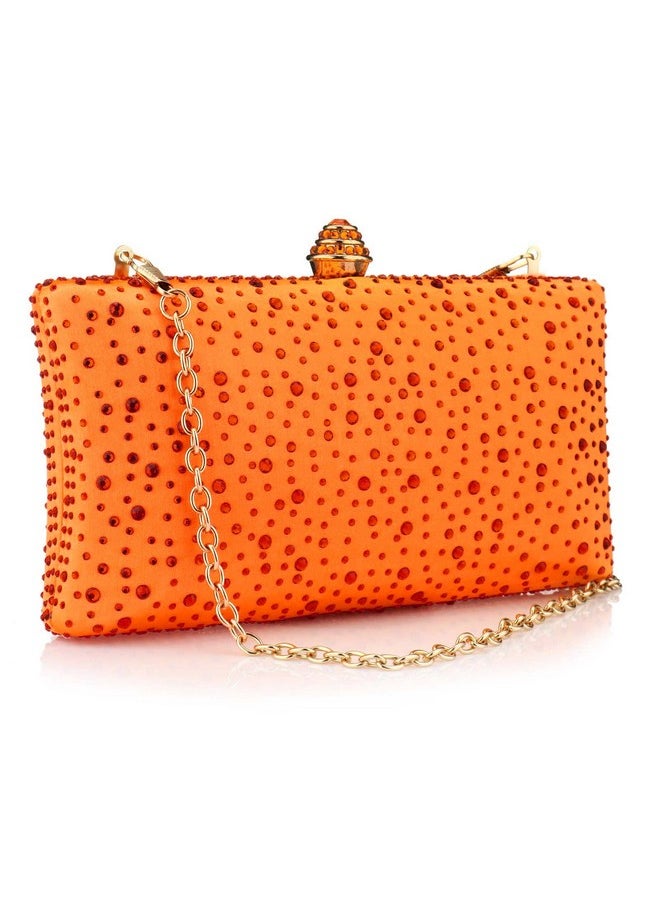 Jessie Women Beaded Clutch Bag Rhinestone Crystal Purse Glitter Evening Handbag For Wedding Cocktail Prom Party (Orange)  - Image 1