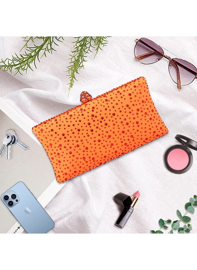 Jessie Women Beaded Clutch Bag Rhinestone Crystal Purse Glitter Evening Handbag For Wedding Cocktail Prom Party (Orange)  - Image 3