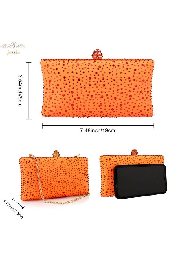 Jessie Women Beaded Clutch Bag Rhinestone Crystal Purse Glitter Evening Handbag For Wedding Cocktail Prom Party (Orange)  - Image 4
