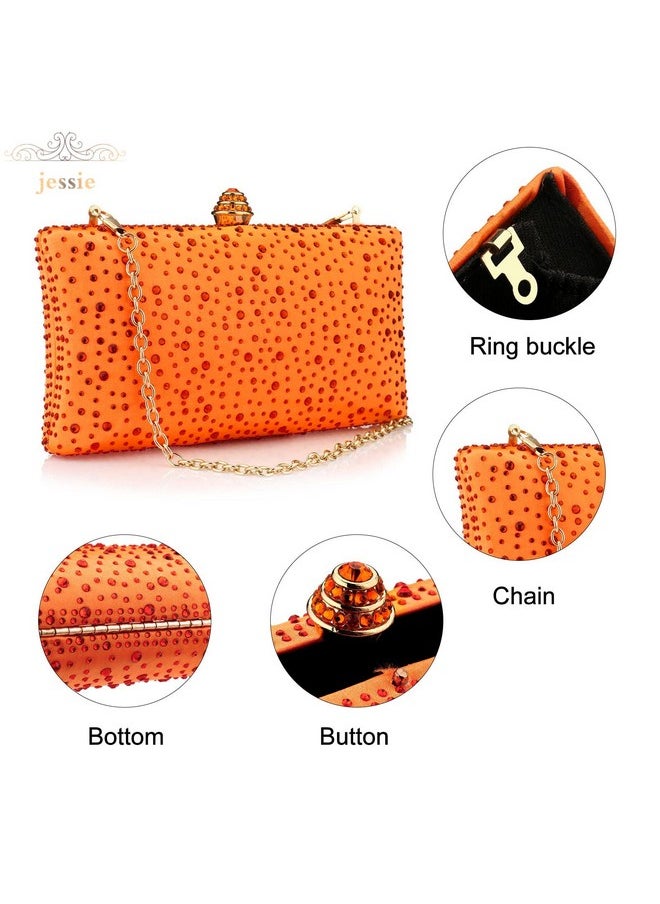 Jessie Women Beaded Clutch Bag Rhinestone Crystal Purse Glitter Evening Handbag For Wedding Cocktail Prom Party (Orange)  - Image 5