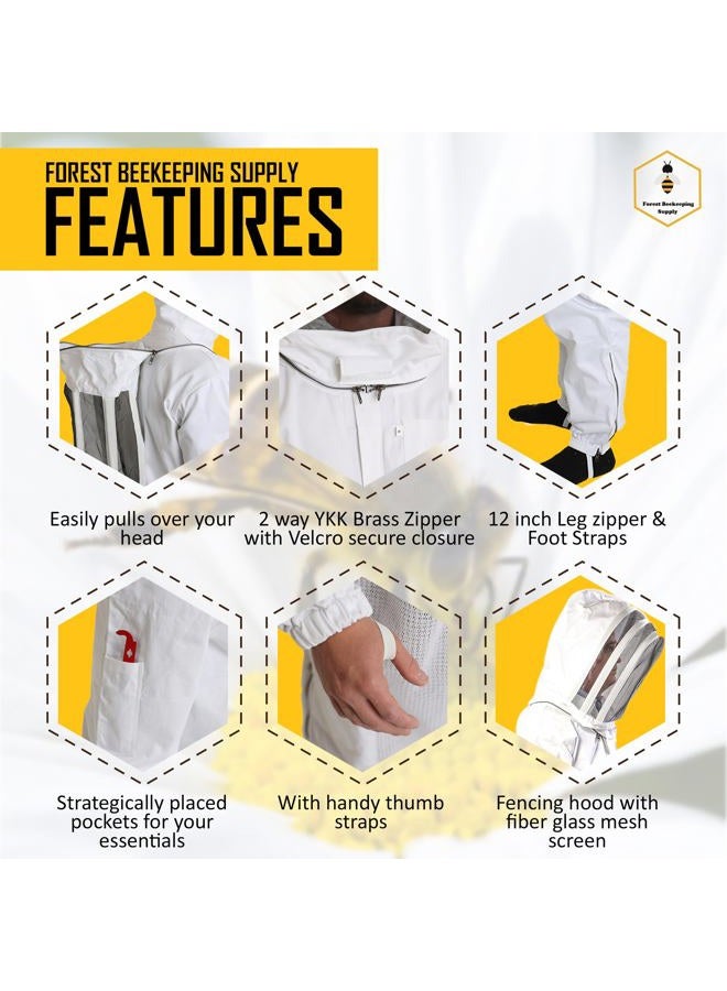 FOREST BEEKEEPING SUPPLY Premium Cotton Beekeeping Suit with Fencing Veil | Suitable for Beginner and Commercial Beekeepers | Includes Metal Brass Zippers | Thumb Straps | Hive Tool Pockets–Large (Buy Extra Veil When Needed) - Image 3