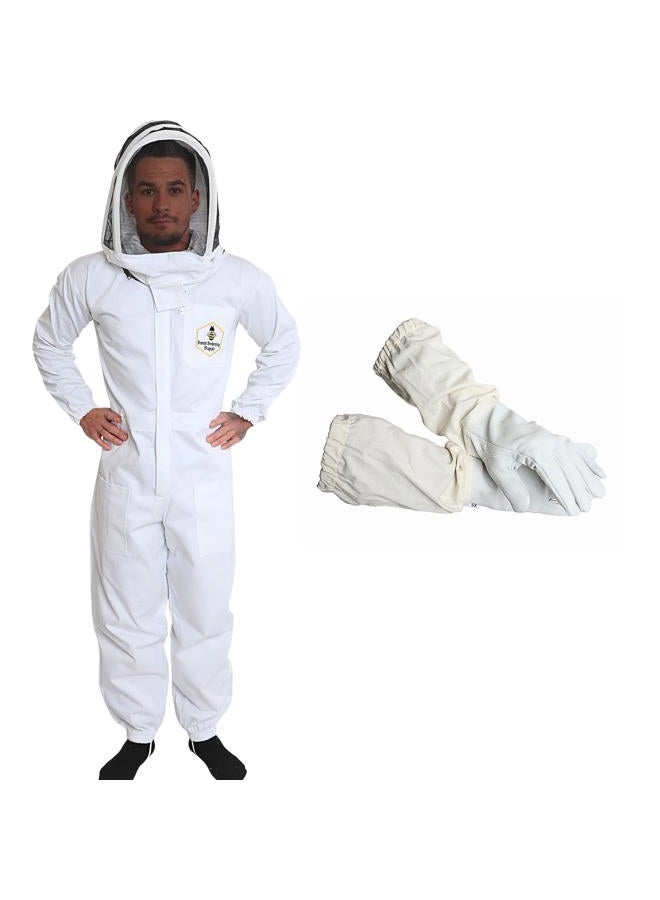 FOREST BEEKEEPING SUPPLY Premium Cotton Beekeeping Suit with Fencing Veil | Suitable for Beginner and Commercial Beekeepers | Includes Metal Brass Zippers | Thumb Straps | Hive Tool Pockets–Large (Buy Extra Veil When Needed) - Image 1