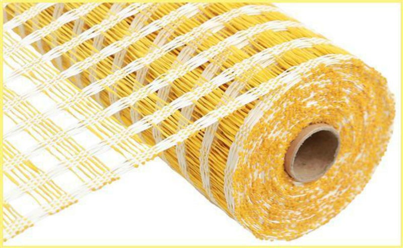 Craig Bachman Poly Burlap Check Mesh Ribbon Yellow Cream 10 inch x 10 Yard DIY Wreath Crafting Wreath Supplies Fabric Ribbon