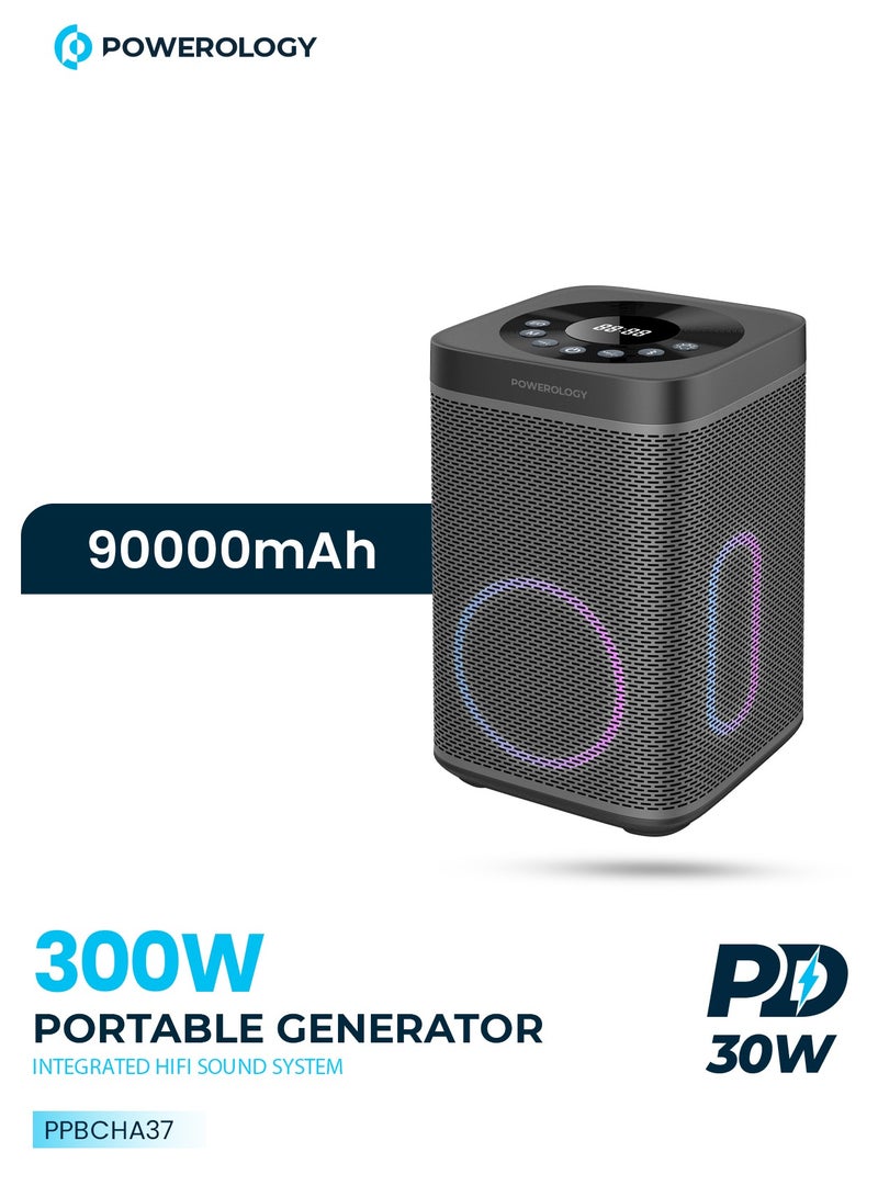 Powerology 90000mAh Portable Generator Integrated with Hi-Fi Sound System and 300W AC Power / Portable Sound System - Black - Image 2