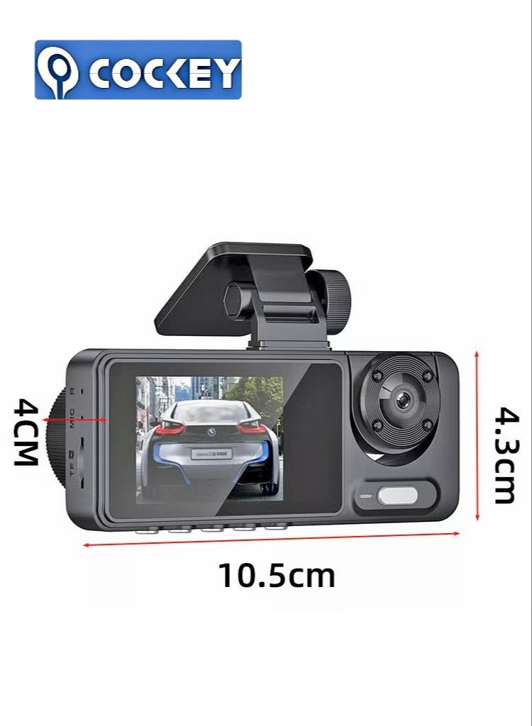 COCKEY Car Dash Cam, 3 Channel - Front, Rear, Inside, 1080P HD 170 Wide Angle Night Vision Driving Dashcam, G-Sensor, Parking Monitor, Motion Detection, Loop Recording, Collision Detection, Accident Lock - Image 2