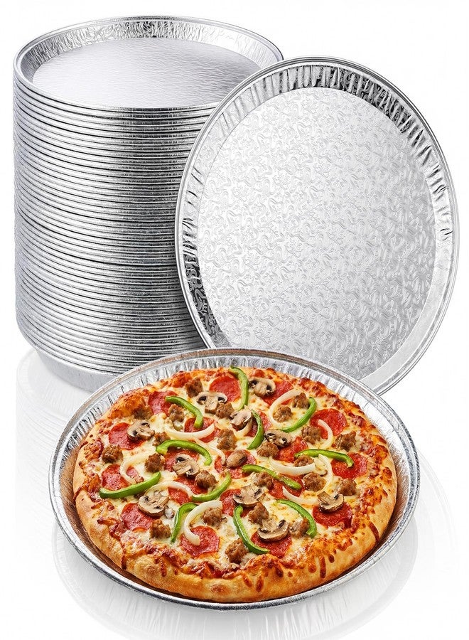 Patelai 50 Pcs 12 Inch Disposable Pizza Pans Aluminum Pizza Pan Round Aluminum Foil Serving Tray Silver Serving Platters for Baking Cooking Storage Cake, Chocolate Cookies, Pie, Vegetables - Image 1