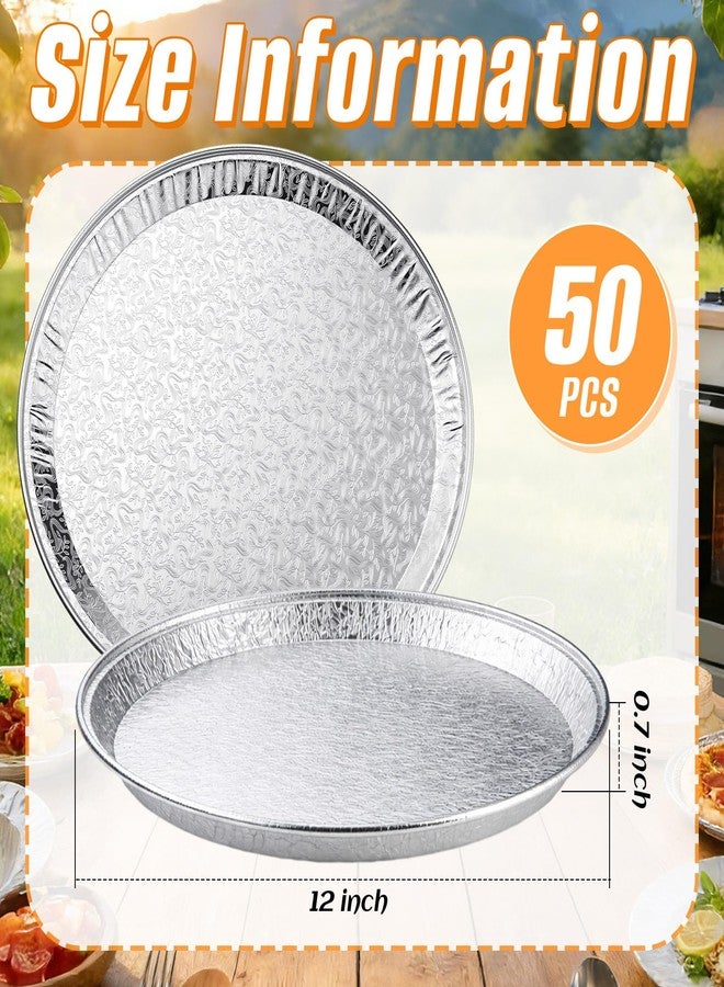 Patelai 50 Pcs 12 Inch Disposable Pizza Pans Aluminum Pizza Pan Round Aluminum Foil Serving Tray Silver Serving Platters for Baking Cooking Storage Cake, Chocolate Cookies, Pie, Vegetables - Image 4