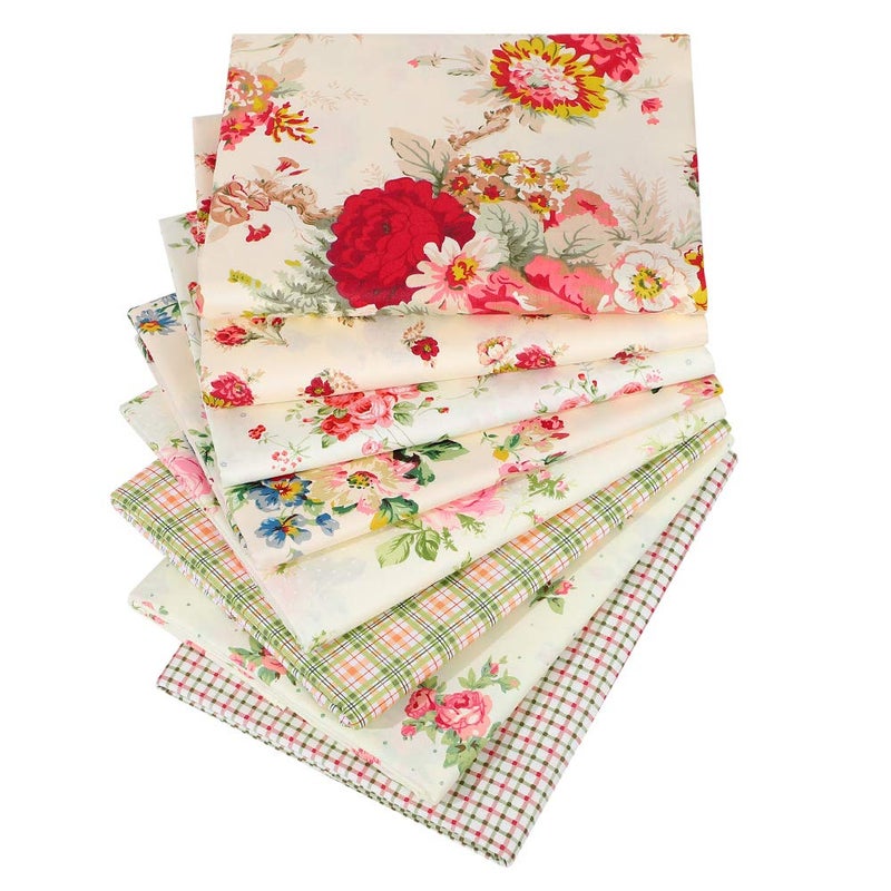 Hanjunzhao Vintage Rose Floral Plaid Fat Quarters Fabric Bundles for Quilting Sewing Crafting18 x 22 inches