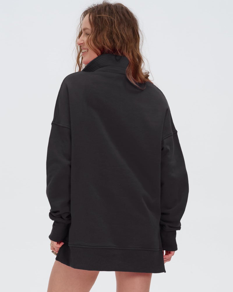 Locachy Womens Casual Oversized Sweatshirt Long Sleeve Button Henley Neck Pullover Tops Fashion Outfits Clothes Black XL - Image 3