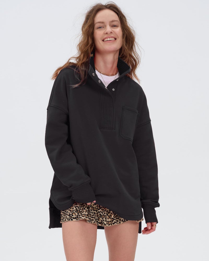 Locachy Womens Casual Oversized Sweatshirt Long Sleeve Button Henley Neck Pullover Tops Fashion Outfits Clothes Black XL - Image 5