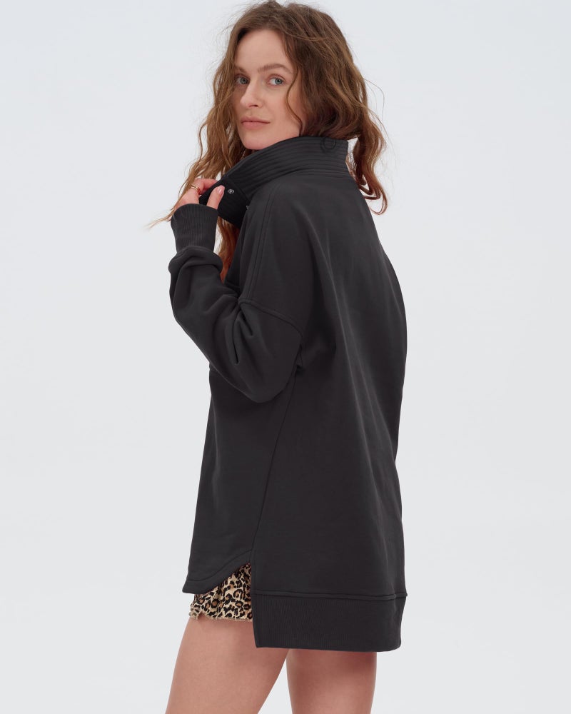Locachy Womens Casual Oversized Sweatshirt Long Sleeve Button Henley Neck Pullover Tops Fashion Outfits Clothes Black XL - Image 2