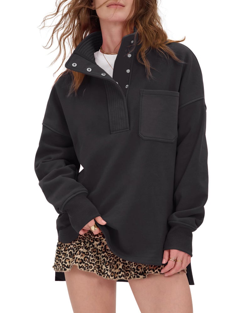 Locachy Womens Casual Oversized Sweatshirt Long Sleeve Button Henley Neck Pullover Tops Fashion Outfits Clothes Black XL - Image 1