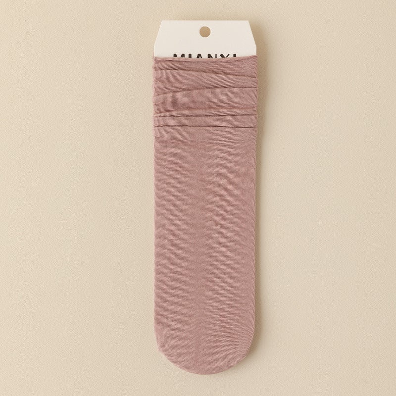 Pile socks womens spring and summer pure color cotton mid-calf ins tide stockings Japanese loafers Brown Stockings spring and autumn Honey powder