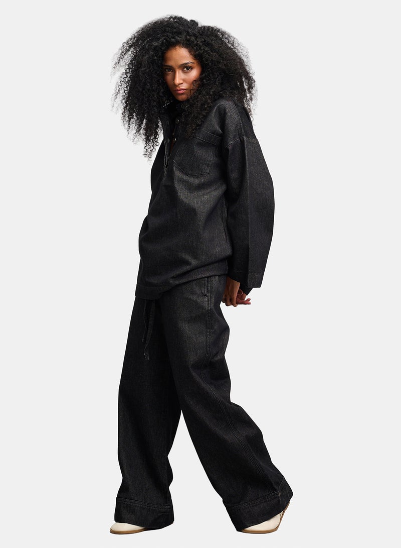 TGS Raw Black Wide Leg Women Pants - Image 1