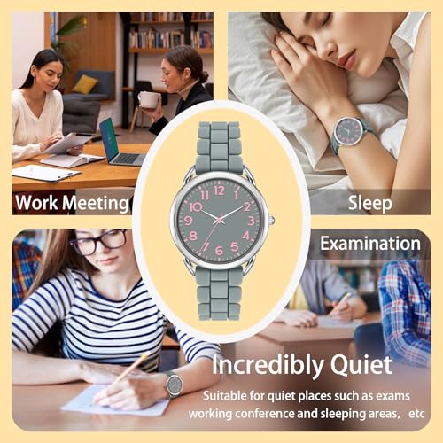 Asan Ge 36MM Women's Watch - Comfortable Silicone Band, 3ATM Water Resistant, Scratch Resistant, Accurate Japanese Quartz - Stylish & Reliable,Women's Wrists Large Face Watch Easy to Read (Grey) - Image 3