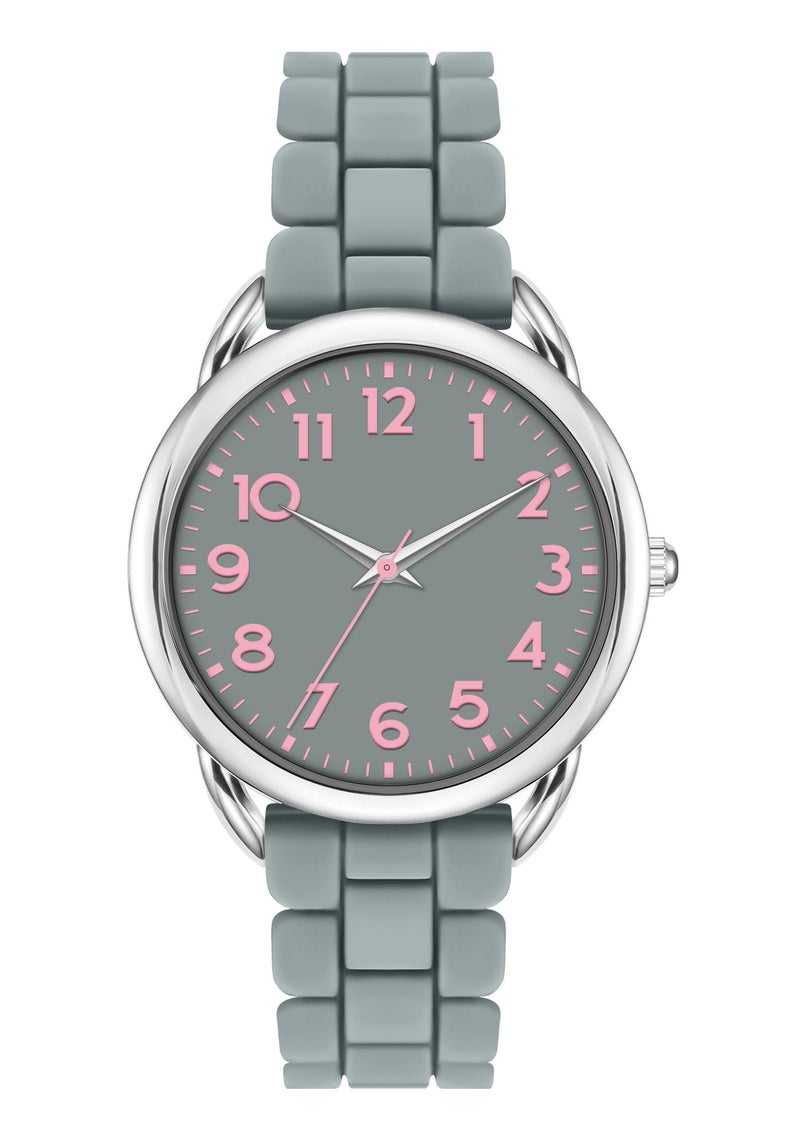 Asan Ge 36MM Women's Watch - Comfortable Silicone Band, 3ATM Water Resistant, Scratch Resistant, Accurate Japanese Quartz - Stylish & Reliable,Women's Wrists Large Face Watch Easy to Read (Grey) - Image 1