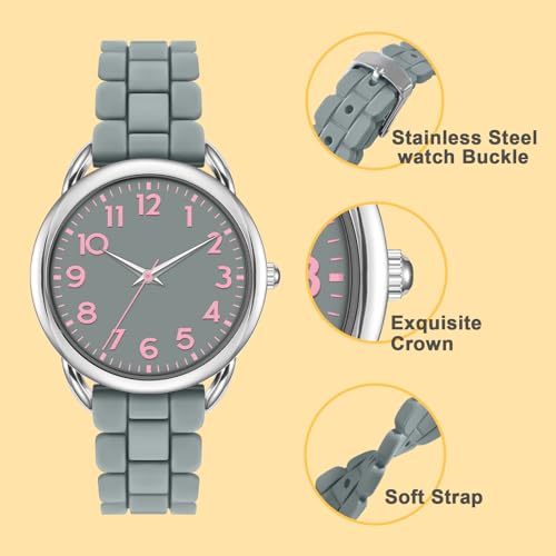 Asan Ge 36MM Women's Watch - Comfortable Silicone Band, 3ATM Water Resistant, Scratch Resistant, Accurate Japanese Quartz - Stylish & Reliable,Women's Wrists Large Face Watch Easy to Read (Grey) - Image 2