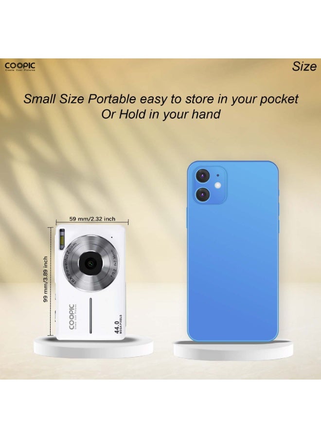 COOPIC C200 Upgraded FHD 1080P Digital Camera with Strap and 32GB SD Card 16X Digital Zoom Compact Point Shoot Portable and Small fit for Kids Teens Boys Girls Seniors-WHITE - Image 2